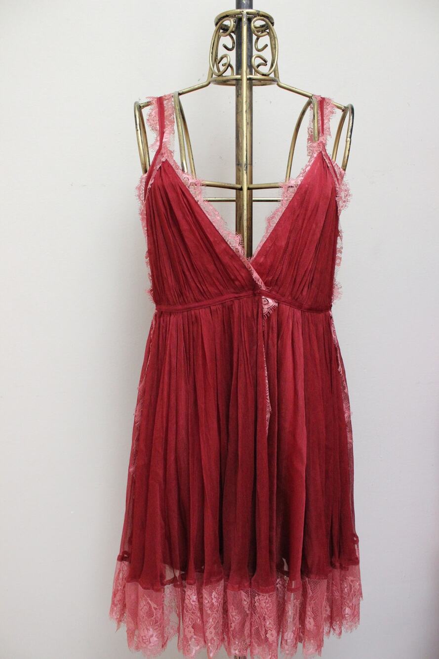 NWT Free People Brenda Knight Marilyn Red Lace Sheer Dress Size Large
